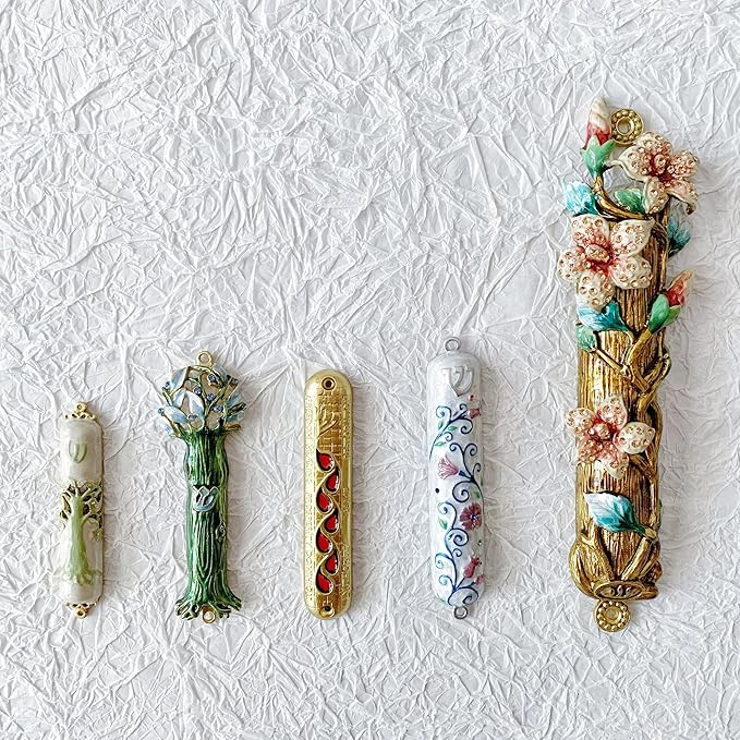 5.2 Inches Hand-Painted Mezuzah, Exquisite Enamel Design with Scroll Included for Jewish Occasions