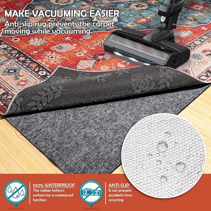 Waterproof Rug Pad, 3x5 ft Under Area Rug Carpet Pad, Non Slip Rug Pads for All Floors and Hardwood Floors Finishes, Keep Carpets in Place Soft and Prevent Rug from Wrinkling or Buckling