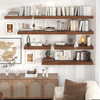 Venusmiles Floating Shelves for Wall, 36" W x 12" D x 2" H, 2 Pack of Long Wall Mounted Engineered Wood Shelves with Invisible Brackets for Living Room, Bedroom, Bathroom, Kitchen Decor, Walnut