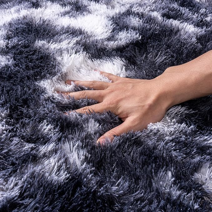 Black and White Rug for Bedroom, 4x6 Area Rug for Kids Room, Bedside Indoor Floor Fluffy Shag Carpet, Plush Soft Rug for Living Room Nursery Dorm Home Decor