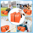 8 Pack Large Strong Moving Bags with Zippers & Carrying Handles - Water-Resistant - Heavy Duty Storage Tote for Space Saving, Fold Flat, Alternative to Moving Box (Orange)