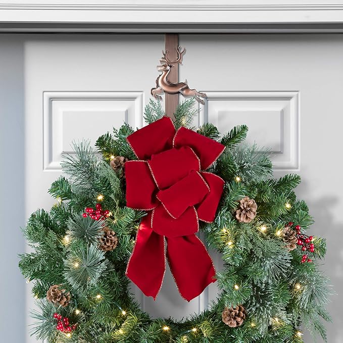 Haute Decor Adapt Adjustable Length Door Wreath Hanger with Interchangeable Icons (Oil-Rubbed Bronze-Reindeer/Pumpkin/Butterfly/Fleur de lis) - 4 Wreath Hangers in 1