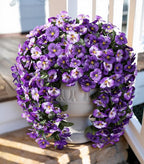 HyeFlora Artificial Flowers for Outdoors 2pcs Faux Silk Pansy Vines Lush UV Resistant Fake Hanging Flower Plants for Outside Porch Yard Patio Window Box (Mix Purple)