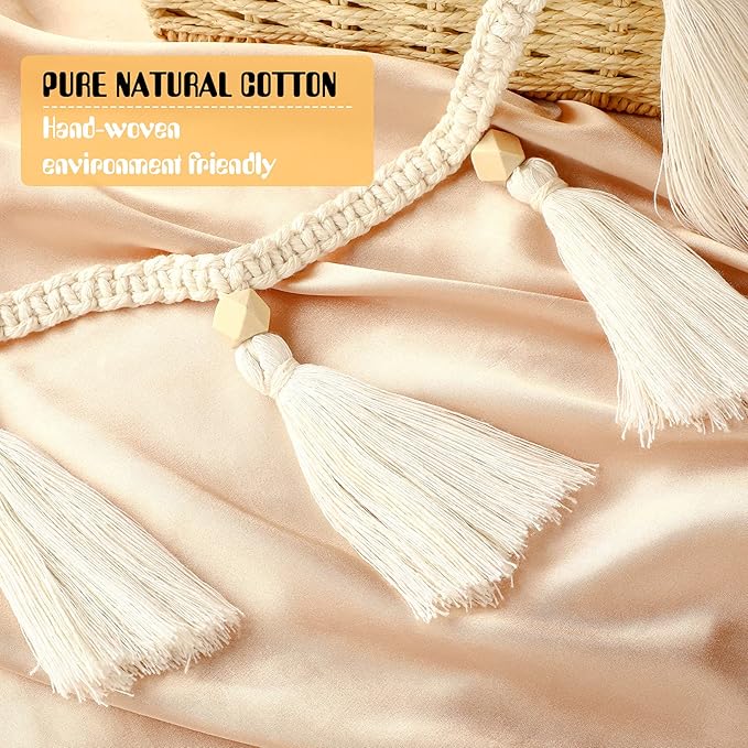Tatuo Boho Macrame Tassel Garland for Classroom Decor Hanging Tassel Garland Bunting Boho Classroom Decor for Nursery Room Birthday Party Bedroom Dorm(4 Pieces,47.2 Inch)