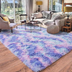 Rugs for Living Room 9x12, Soft Shaggy Modern Large Shag Area Rug for Bedroom, Upgrade Non-Slip Plush Fluffy Carpet for Kids Boys Girls Room Home Decor Aesthetic, Rainbow Purple