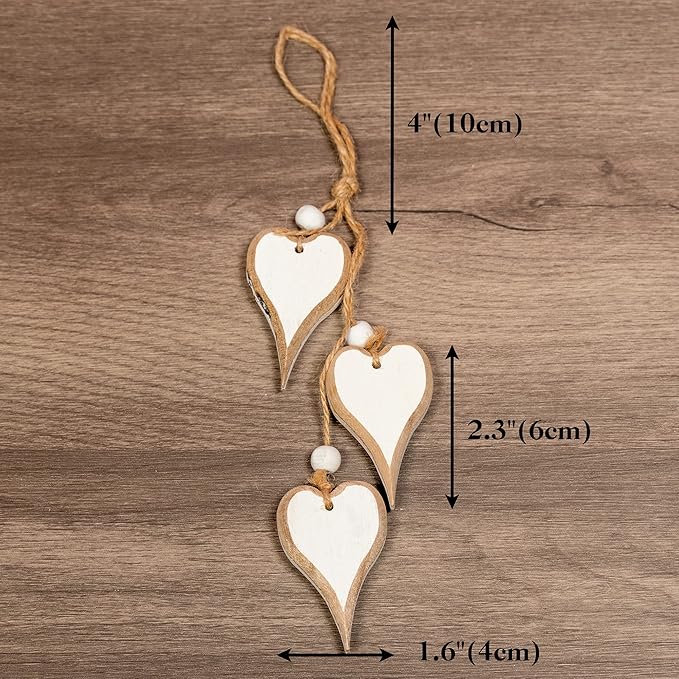 Sun&Beam Heart-Shaped Wooden Decorative 4Pcs Hanging Handmade Hearts Ornaments for Wedding Party Valentine Christmas Home Decoration Car Décor (#2, 4Pcs)