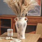 Rustic Ceramic Vase with Handle, 12.6 inch Large Handcrafted Farmhouse Decorative Pottery Vase for Table Centerpiece, Wedding Decor, or Entryway Arrangement