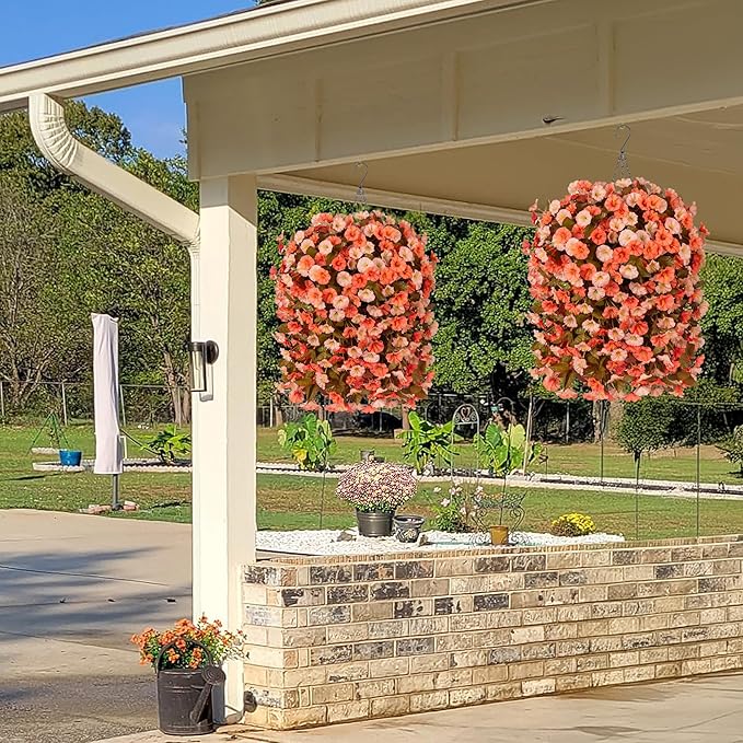 Artificial Fall Hanging Flowers Plants with Baskets for Outdoor Autumn Decoration,Fake Faux Silk Morning Glory Flowers Arrangement Planter for Home Indoor Outside Porch Patio Decor
