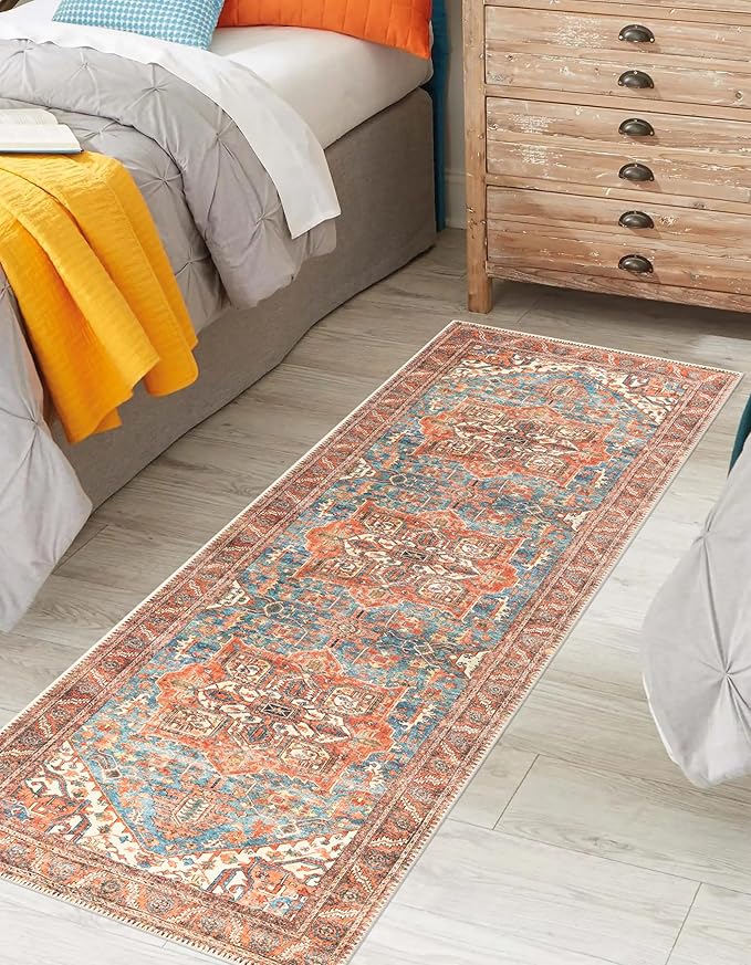 Keen Home Design 2x10 Rug - Machine Washable Runner with Non-Slip Backing, Ideal for Hallway, Entryway, Kitchen, Laundry Room - Vintage, Easy Clean, Durable, Low Pile Rug - (2'6" x 10')
