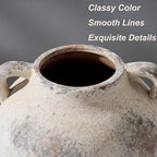 Antique Ceramic Vase, 5.8 Inch Terracotta Vase with Handles, Decorative Rustic Vase for Home Decor, Farmhouse, Living Room, Table, Bedroom, Entrance, Office - Gray