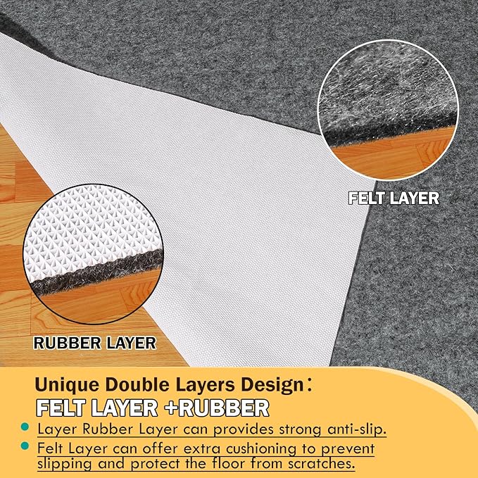 Waterproof Rug Pad, 5x8 ft Under Area Rug Carpet Pad, Non Slip Felt Rug Pads for Hardwood Floors, Keep Carpets in Place Soft and Prevent Rug from Wrinkling or Buckling