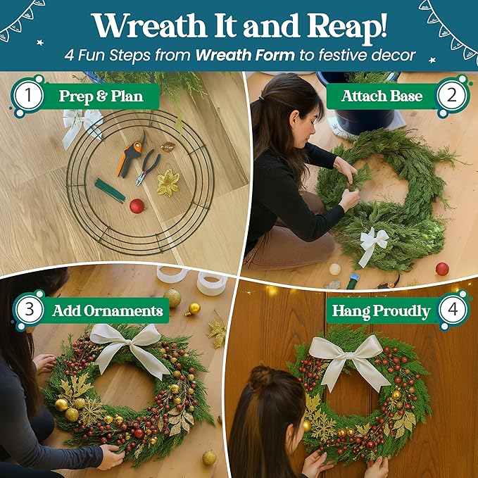 10-Pack 12 Inch Wire Wreath Frame – Round Metal Wreath Form with Ring Design for DIY Crafts, Floral Projects, and Home Decor – Dark Green Wire Frame for Christmas Holiday & Weddings