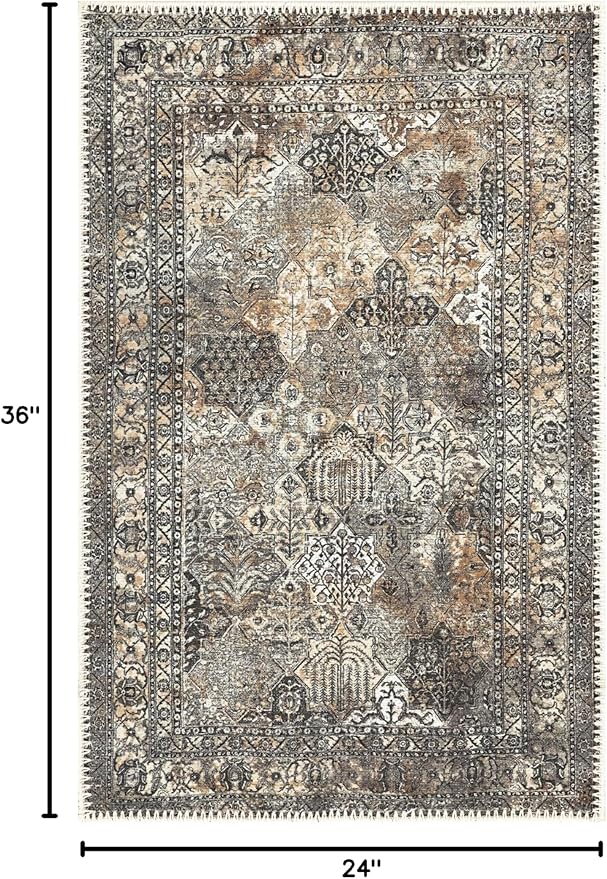 Keen Home Design 2x3 Rug - Machine Washable Entry Rug with Non-Slip Backing, Ideal for Enteryway, Kitchen, Bathroom, Laundry Room - Vintage, Easy Clean, Durable, Low Pile Rug - (2' x 3')