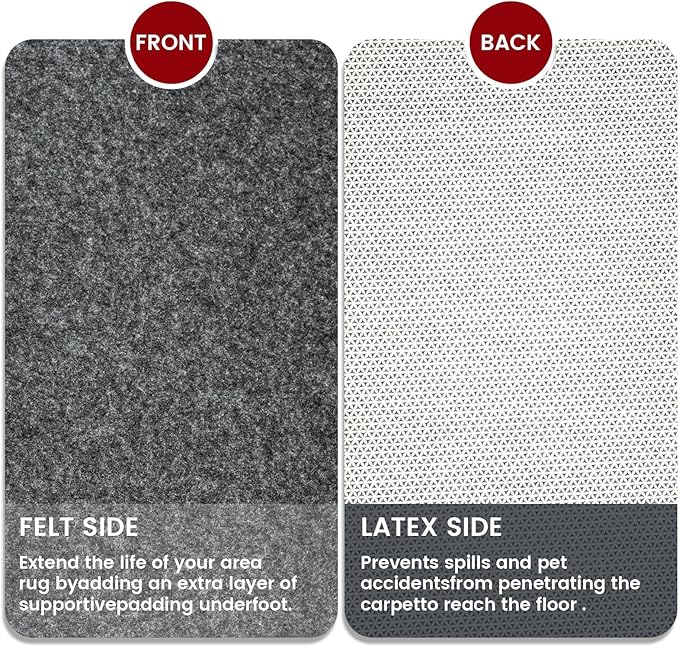 Waterproof Rug Pad, 4x4 ft Area Rug Non-Slip Carpet Pad, Non-Slip Rug Pads for All Floors and Finishes, Felt Pad for Hardwood Floors, Keeps Carpets in Place Soft and Safe