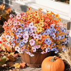 Artificial Fall Flowers Fake Mums for Outdoor Autumn Decoration, 12 Bundles Faux Silk Orange Yellow Mums Daisy Look Real UV Resistant for Outside Home Porch Patio Planter (Fall-6multicolor)