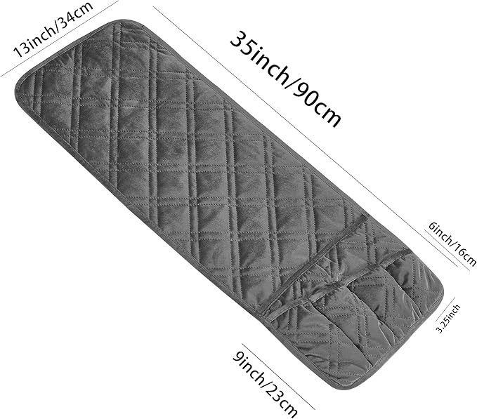 Brilliant Sunshine Grey Velvet Couch Sofa Armrest 5 Pockets Organizer, Slip Resistant Recliner Armchair Caddy, Washable Remote Controls Holder, Storage for Magazine, Tablet, Phone, iPad, 35×13", Grey
