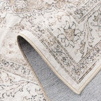 Beige Area Rug 7x9 Washable Living Room Carpet Vintage Non Slip Soft Bedroom Indoor Office Retro Low Pile Thin Oriental Medallion Large Rug for Dining Room Playroom