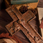 BGCOPPER Crucifix Wall Cross Handmade Wooden Cross with Hook, Christian Wall Art Jesus Wall Cross Gifts for Church Home Room Decor Christmas Cross - 6 Inch
