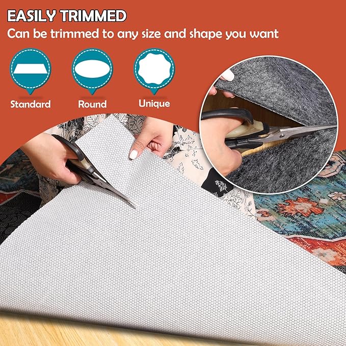 Waterproof Rug Pad, 7x9 Ft Under Area Rug Carpet Pad, Non Slip Rug Pads for All Floors and Hardwood Floors Finishes, Keep Carpets in Place Soft and Prevent Rug from Wrinkling or Buckling