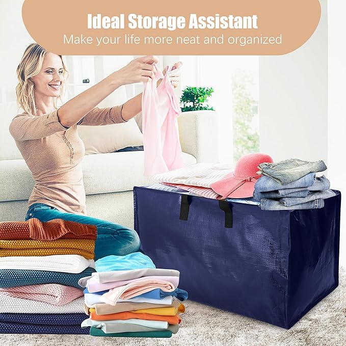 Heavy Duty Moving Bags with Backpack Straps and Strong Handles, Alternative to Moving Boxes and Storage Totes for Dorm Room Essentials, 12 Pack, Blue