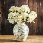 Ceramic Rustic Vase, Green and Beige Flower Vintage Decorative Vase Chinoiserie Decor Rustic Farmhouse Retro Floral Vases for Table Bookshelf Mantel Kitchen Living Room Office- 7.8inch