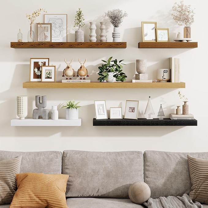Fun Memories 55 Inch Floating Shelves Bedroom, Large Extra Floating Shelf Set of 2 with Invisible Brackets, Rustic Brown