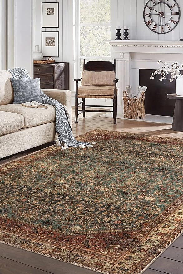 Keen Home Design 9x12 Rug - Machine Washable Area Rug with Non-Slip Backing, Ideal for Living Room, Dining Room, Bedroom - Vintage, Easy Clean, Durable, Low Pile Rug - (9' x 12')