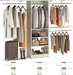 8FT Closet System with Shelves, 96'' Closet Organizer System with 3 Hanging Rods, Wall Mount Bedroom Wardrobe Walk-in Closet, Adjustable Cloth Garment Rack from 5 to 8FT(Cut to Fit), White Oak