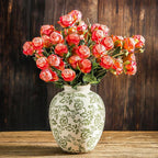 Ceramic Vintage Vase, Green Flower Decorative Vase Chinoiserie Decor Rustic Farmhouse Retro Floral Vases for Table Bookshelf Mantel Kitchen Living Room Office- 7.8inch Green