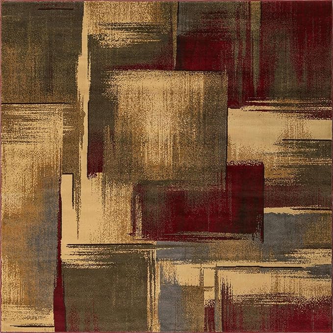 Unique Loom Barista Collection Area Rug - Timor (8' Square, Multi/ Red)