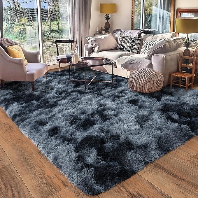 Rugs for Living Room 6x9, Soft Shaggy Modern Shag Area Rug for Bedroom, Upgrade Non-Slip Plush Fluffy Carpet for Kids Boys Girls Room Home Decor Aesthetic, Blue Grey