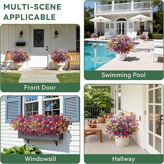 Ivydale Artificial Flowers for Outdoor 24 Bundles Fake Mums UV Resistant Silk Daisy Faux Plants for Outside Planter Home Porch Patio Window Box Decor, 6 Color Mixed