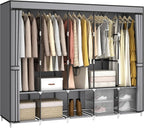 83 Inch Wide Portable Closet Wardrobe, Clothes Storage Rack Organizer with Cover, 5 Clothes Hanging Rods and 10 Storage Shelves, Grey