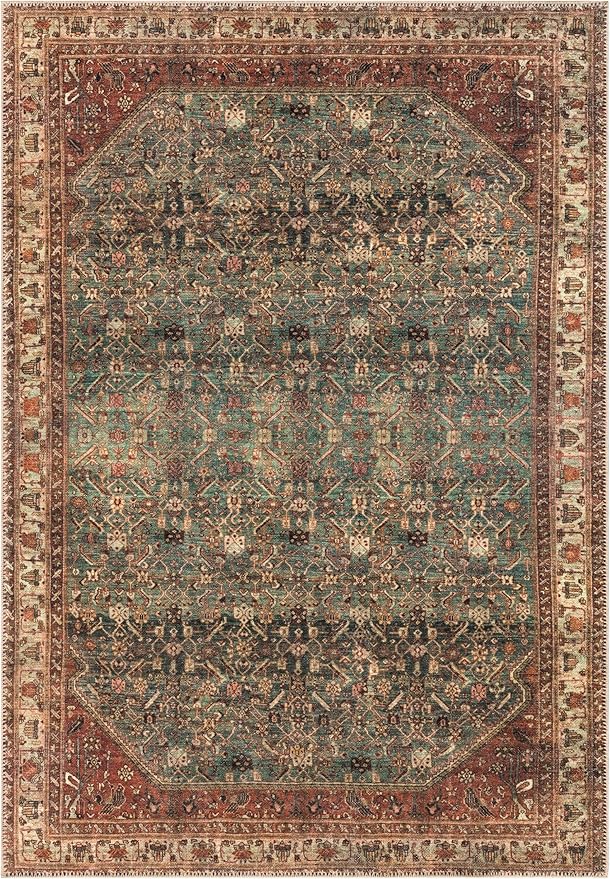 Keen Home Design 9x12 Rug - Machine Washable Area Rug with Non-Slip Backing, Ideal for Living Room, Dining Room, Bedroom - Vintage, Easy Clean, Durable, Low Pile Rug - (9' x 12')
