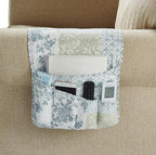 Brilliant Sunshine Multi Blue and Beige Floral Patchwork Couch Armrest 5 Pockets Organizer, Slip Resistant Armchair Caddy, Washable Remote Controls Holder, Storage for Magazine, iPad, 35×13", Blue