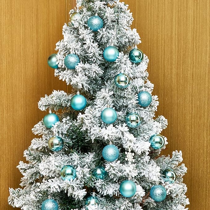 Emopeak 24Pcs Christmas Balls Ornaments for Xmas Christmas Tree - 4 Style Shatterproof Christmas Tree Decorations Hanging Ball for Holiday Wedding Party Decoration (Teal Blue, 2.4"/6.2CM)