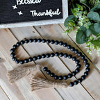 Boho Wood Decorative Beads & Tassel Garland Black