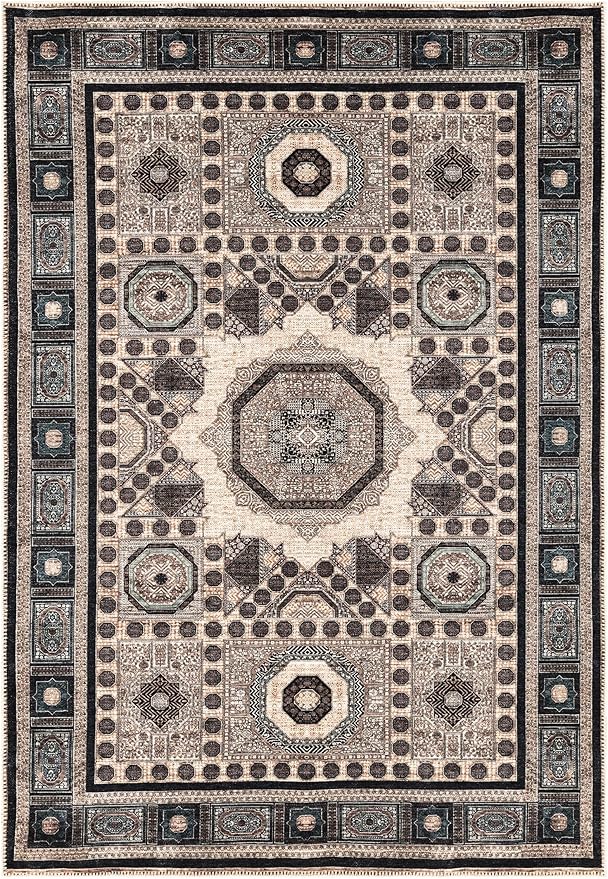 Keen Home Design 8x10 Rug - Machine Washable Area Rug with Non-Slip Backing, Ideal for Living Room, Dining Room, Bedroom - Vintage, Easy Clean, Durable, Low Pile Rug - (8' x 10')