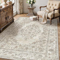 4x6 Area Rug Beige Washable Office Vintage Distressed Carpet Bedroom Indoor Medallion Floral Living Room Non Slip Retro Throw Floor Mat for Dining Room Kitchen Bathroom